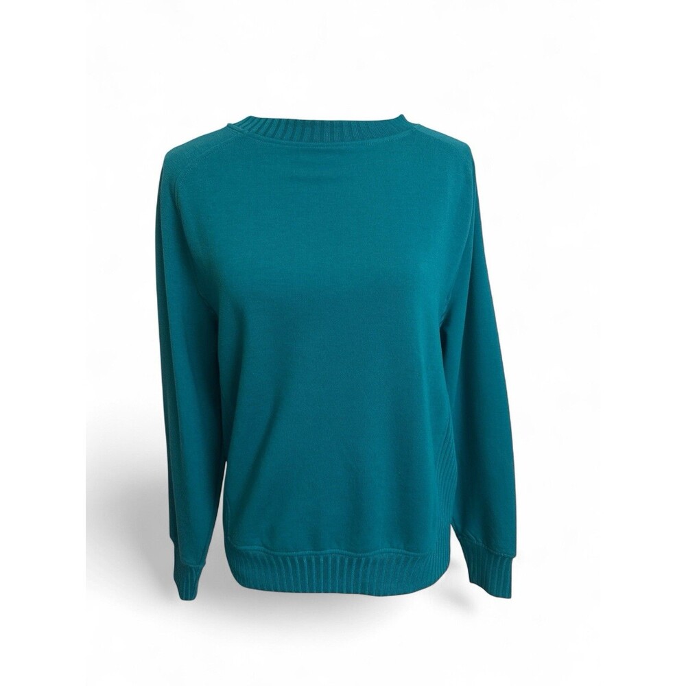 NWT Jockey Women's XS Oversize Rib Detail Crew Sweatshirt Deep Lake Fleece NEW